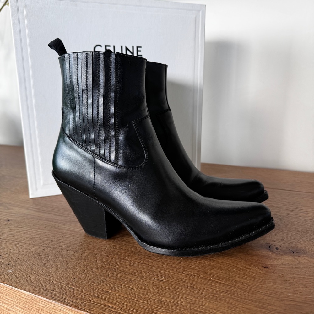 CELINE WESTERN BOOTS - BLACK LEATHER - SIZE 37